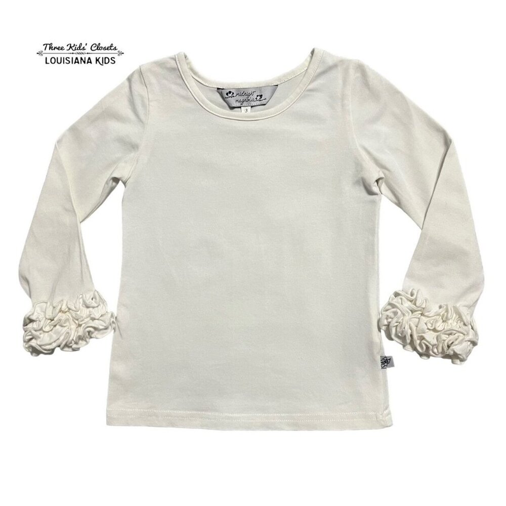 Midnight Magnolia Sz 3 White Ruffle Sleeve Top